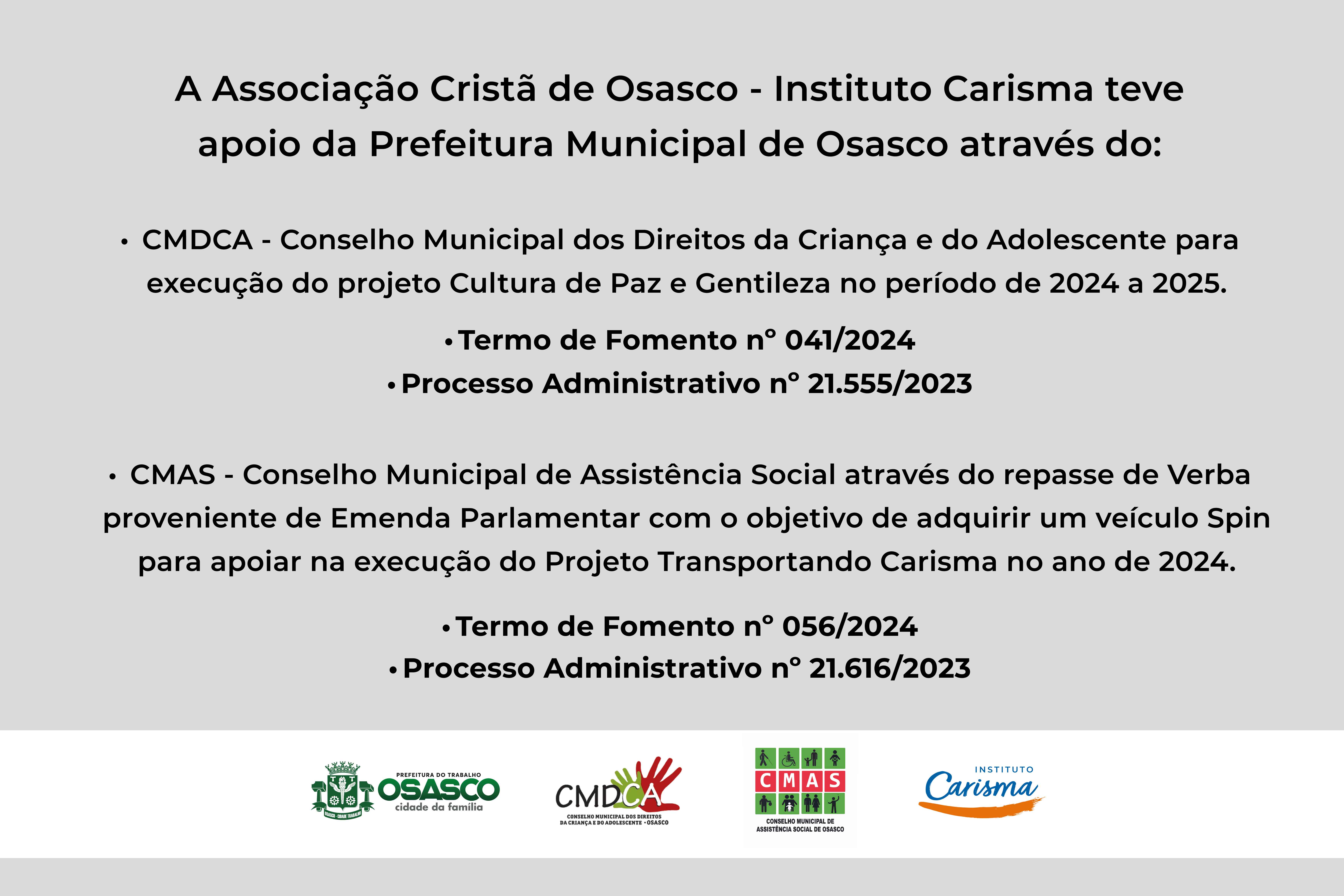 Placa FUMCAD/FUNCAD 2024 do Instituto Carisma
